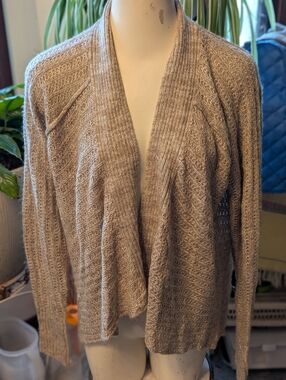 Sonoma Soft Knit Beige Heather Ribbed Frt Open Kimono Style Cardigan Sz XL